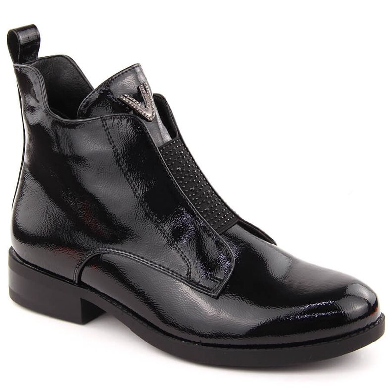 Damen-Stiefeletten aus Lackleder mit schwarzen Zirkonen von S.Barski