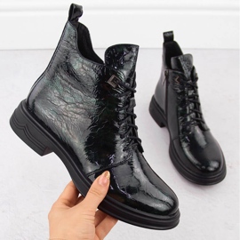 Damen-Stiefeletten aus Lackleder in Grün D&amp;A S.Barski Premium Collection LZ42-042