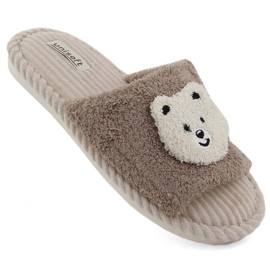 Damenhausschuhe mit Teddybär, beige Unisoft 6646