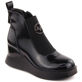 Damen-Keilstiefel aus Leder, schwarz, Vinceza 66703