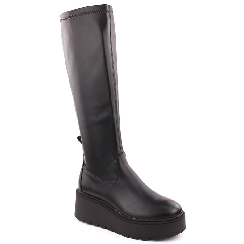 Damen elastische schwarze Keilstiefel Vinceza 58342