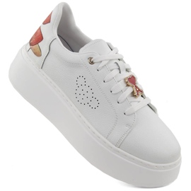 Leder-Sportschuhe auf Plateau, weiß Vinceza 89101