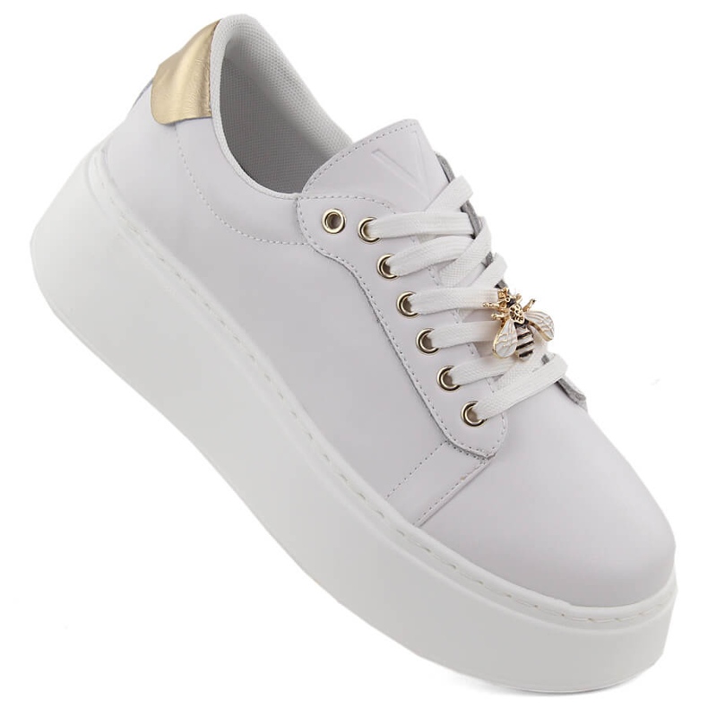 Leder-Sportschuhe auf Plateau, weiß Vinceza 89101