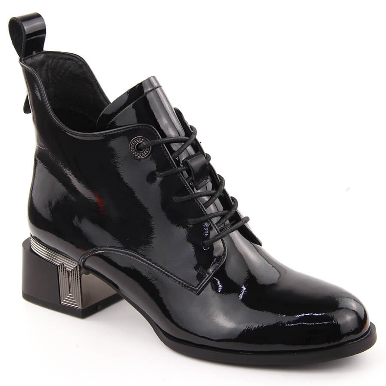 Schwarze Damen-Stiefeletten aus Lackleder mit hohen Absätzen D&amp;A S.Barski Premium Collection CR42-025
