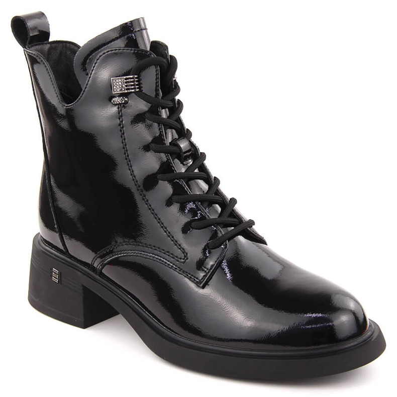 Schwarze Damenstiefeletten aus Lackleder D&amp;A S.Barski Premium Collection CR42-089