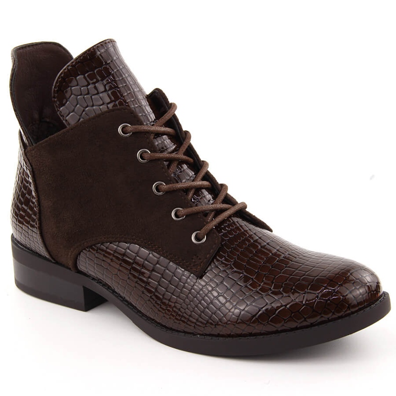 Damen-Stiefeletten aus Lackleder, braun, Vinceza 16477