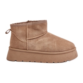 Niedrige Damen-Schneestiefel auf der Plattform, mit Fell gefüttert, beige Saldren