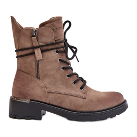 Hohe Worker-Stiefeletten mit Reißverschlüssen, Dunkelbeige Maisa