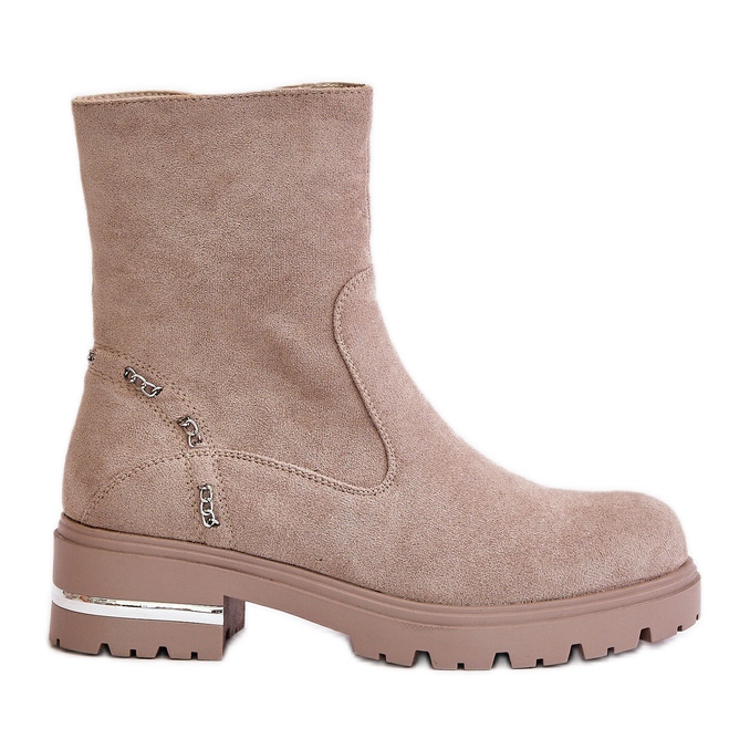 Isolierte Damenstiefeletten aus Öko-Wildleder mit Reißverschluss, Beige Narilie