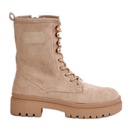Damen-Arbeiterstiefel mit Reißverschluss aus Öko-Wildleder, beige Savalann