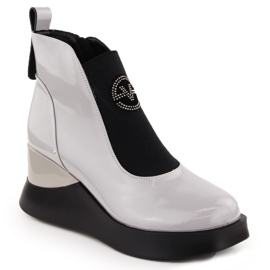 Graue Damen-Keilstiefel aus Leder Vinceza 66703