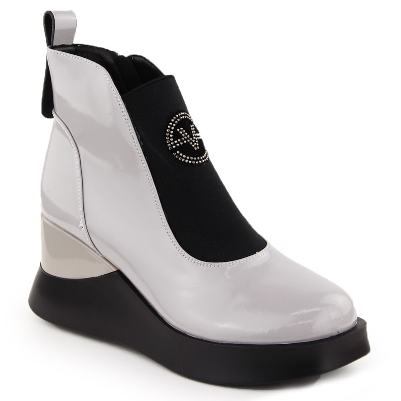 Graue Damen-Keilstiefel aus Leder Vinceza 66703