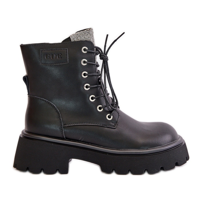 Damen-Arbeiterstiefel aus isoliertem Leder mit Zirkonias GOE OO2N4125 Schwarz
