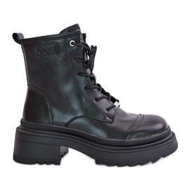 Isolierte Arbeiterstiefel für Damen aus Naturleder Goe OO2N4115-W2 Schwarz