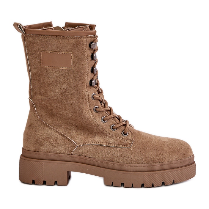 Damen-Arbeiterstiefel mit Reißverschluss aus Öko-Wildleder, Dunkelbeige Savalann