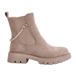 Isolierte Chelsea-Stiefel mit Reißverschluss und Zierriemen, beige Labenne
