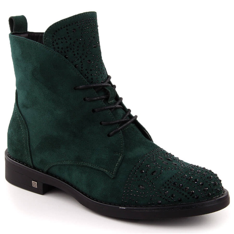 Damenstiefeletten mit Zirkonen, grün Potocki SZ12178