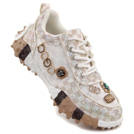 Damenschuhe reich verziert mit Zirkonen, weiß Potocki 16324