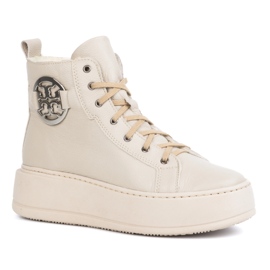 Olivier Isolierte Damen-Winterstiefel aus Leder 1174, beige