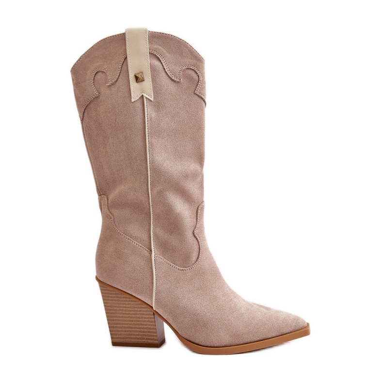 Isolierte Cowboystiefel mit hohem Absatz, Öko-Wildleder, beige Hanivin