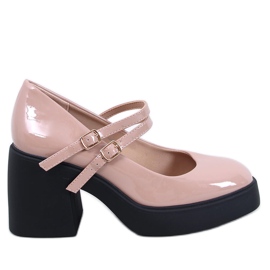 Lorai Khaki-Pumps mit breitem Absatz beige