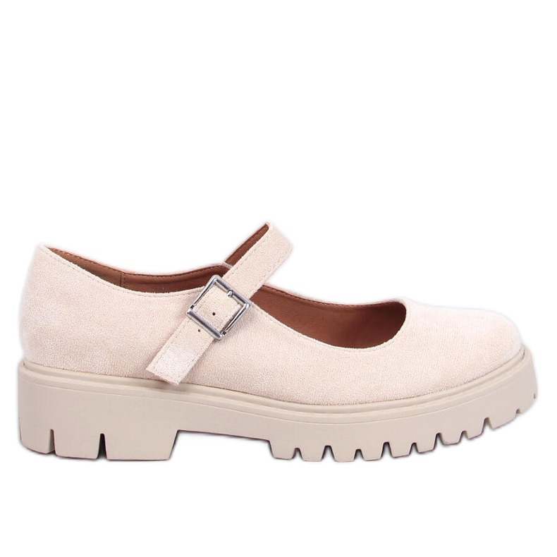 Holmess Beige Riemchen-Plateau-Ballerinas