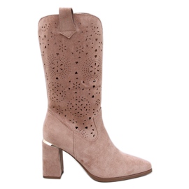 Durchbrochene, hochhackige Stiefel von Strokes in Khaki braun