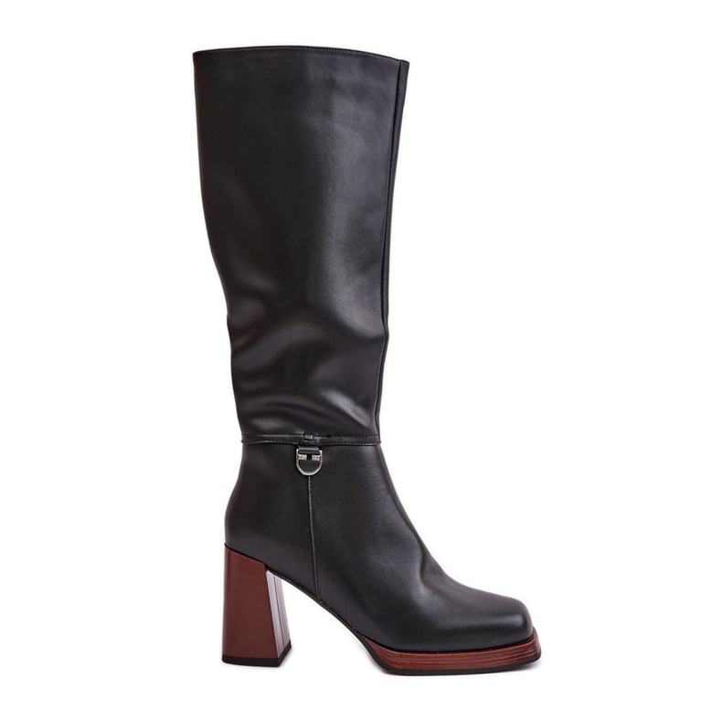 S.Barski Elegante warme Lederstiefel mit hohem Absatz D&amp;A JC42-39 Schwarz