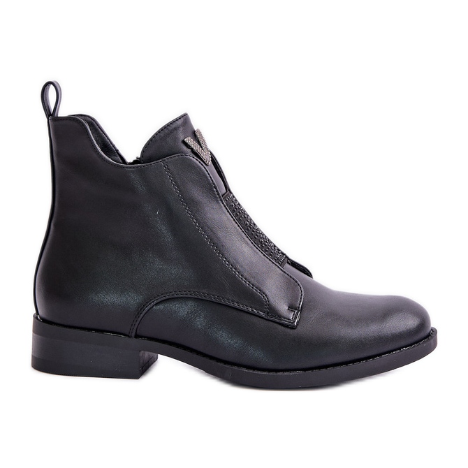 Niedrige Damenstiefel mit flachem Absatz, warm, schwarz S.Barski HY42-119 Schwarz