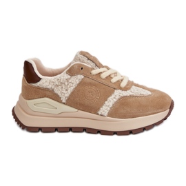 Damen-Sneaker aus Pelzleder Big Star OO274A317 HI-POLY System Beige