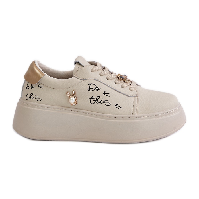 Damen-Ledersneaker auf der Plattform mit Pins und der Vinceza-Aufschrift 89102 Beige