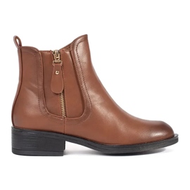 Braune Damen-Chelsea-Stiefel mit dekorativem Reißverschluss