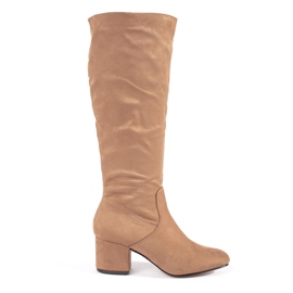 Damenstiefel mit hohen Absätzen aus beigem Wildleder