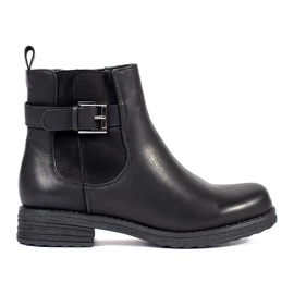 Schwarze Damenstiefeletten mit Schnalle am niedrigen Absatz