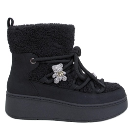 Remati Schwarze Schneestiefel mit Lammfell