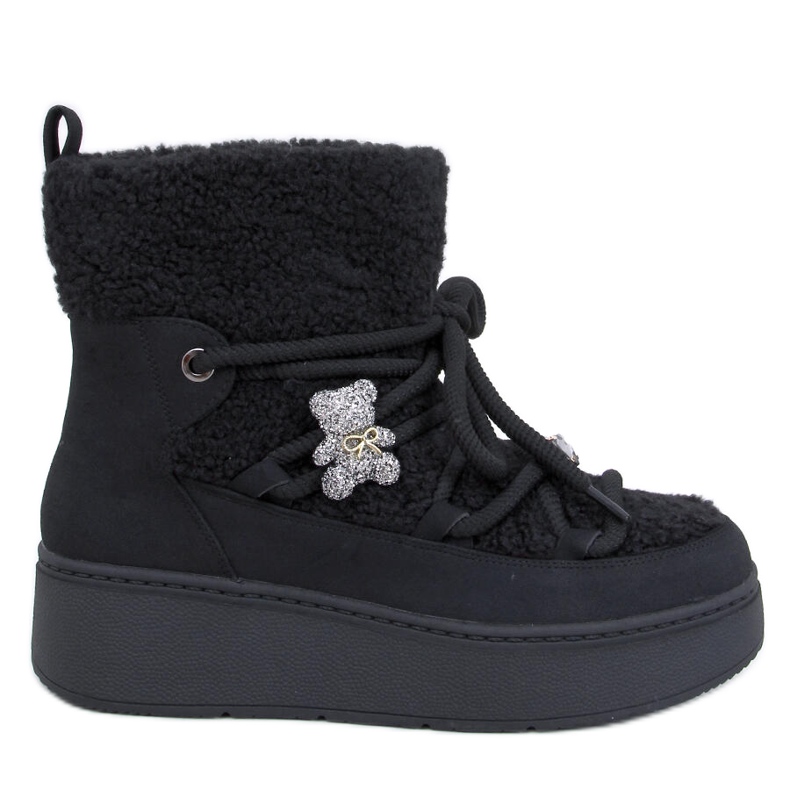 Remati Schwarze Schneestiefel mit Lammfell