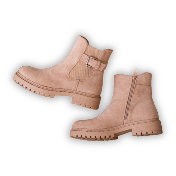 Isolierte Chelsea-Stiefel mit Reißverschluss und Schnalle, Beige Kikiella