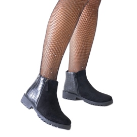 Schwarze Stiefeletten mit Krokodilledermotiv, Mifsada aus Öko-Wildleder