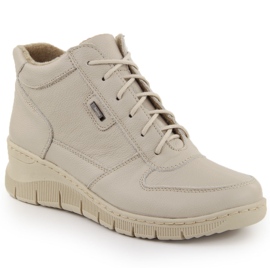 Bequeme Damen-Lederstiefeletten mit Keilabsatz Ekri Helios 543 beige