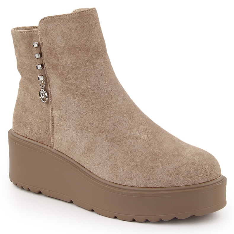 Damen-Stiefeletten aus Wildleder auf dickem Plateau, beige Potocki 11305