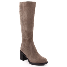 Damen-Wildlederstiefel mit hohem Absatz, Khaki, Potocki 60314 grün