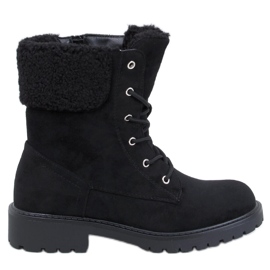 Barkoi Schwarze Schnürstiefeletten mit Schaffell