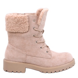 Barkoi Beige Schnürstiefeletten mit Schaffell