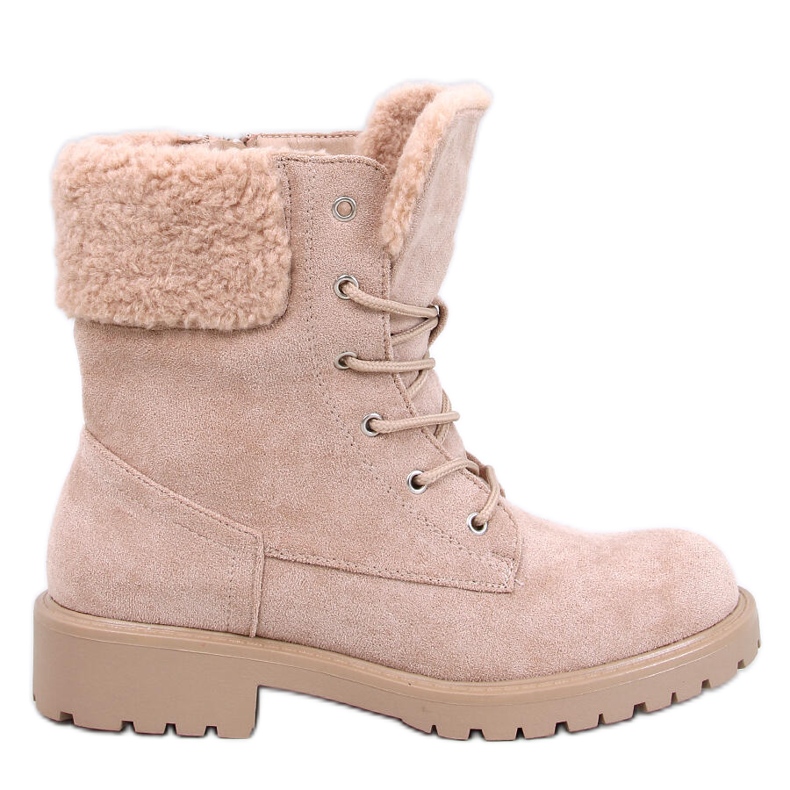 Barkoi Beige Schnürstiefeletten mit Schaffell