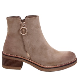 Levere Khakifarbene Stiefeletten mit niedrigem Absatz aus Nubukleder beige