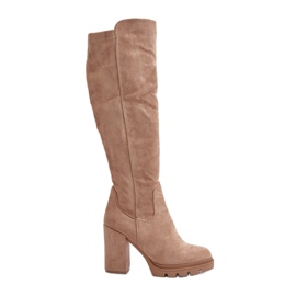 Isolierte Damen-Stiefel mit hohem Absatz, Öko-Wildleder, Beige Tirisha