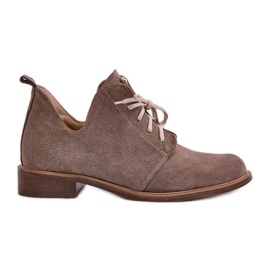 Zazoo 2959 Wildleder-Oxfords-Schnürschuhe mit flachem Absatz, dunkelbeige