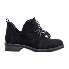 Zazoo 2959 Wildleder-Oxford-Schnürschuhe mit flachem Absatz, Schwarz