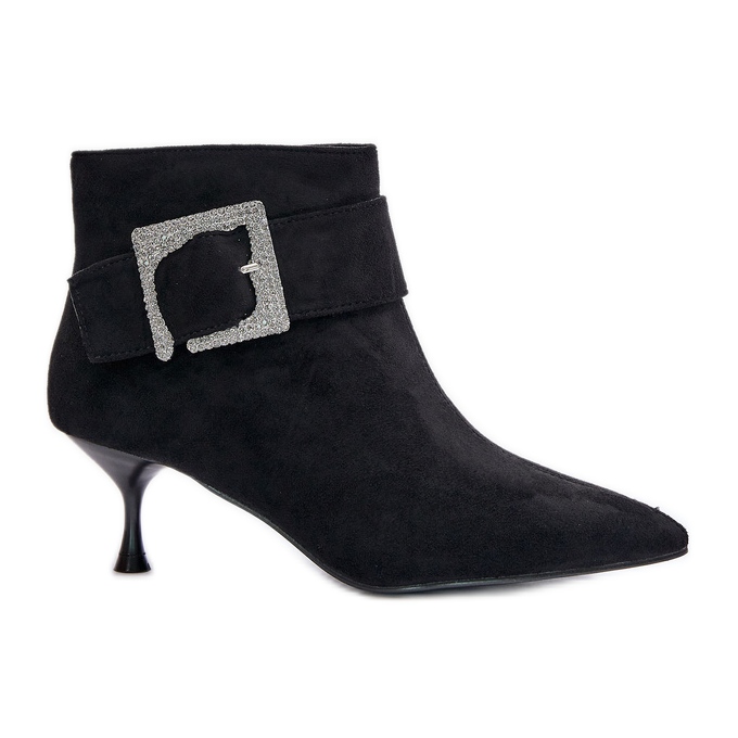 Damen-Stiefeletten mit hohem Absatz und dekorativer Schnalle, schwarze Nirilis