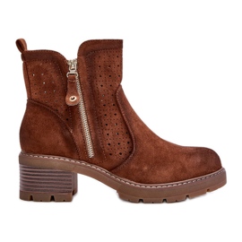 Braune Damenstiefel mit durchbrochenem Muster auf High Heels, Oviria